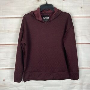 Victoria's Secret Sport Top Women Small Burgundy Quilted Hoodie Long Sleeve Knit